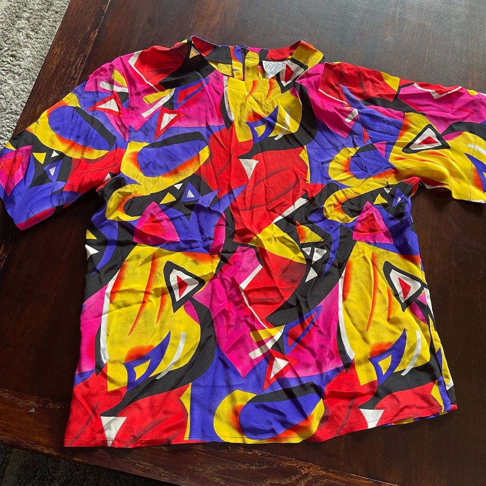 Vintage Pat argenti blouse size M silk multi color top